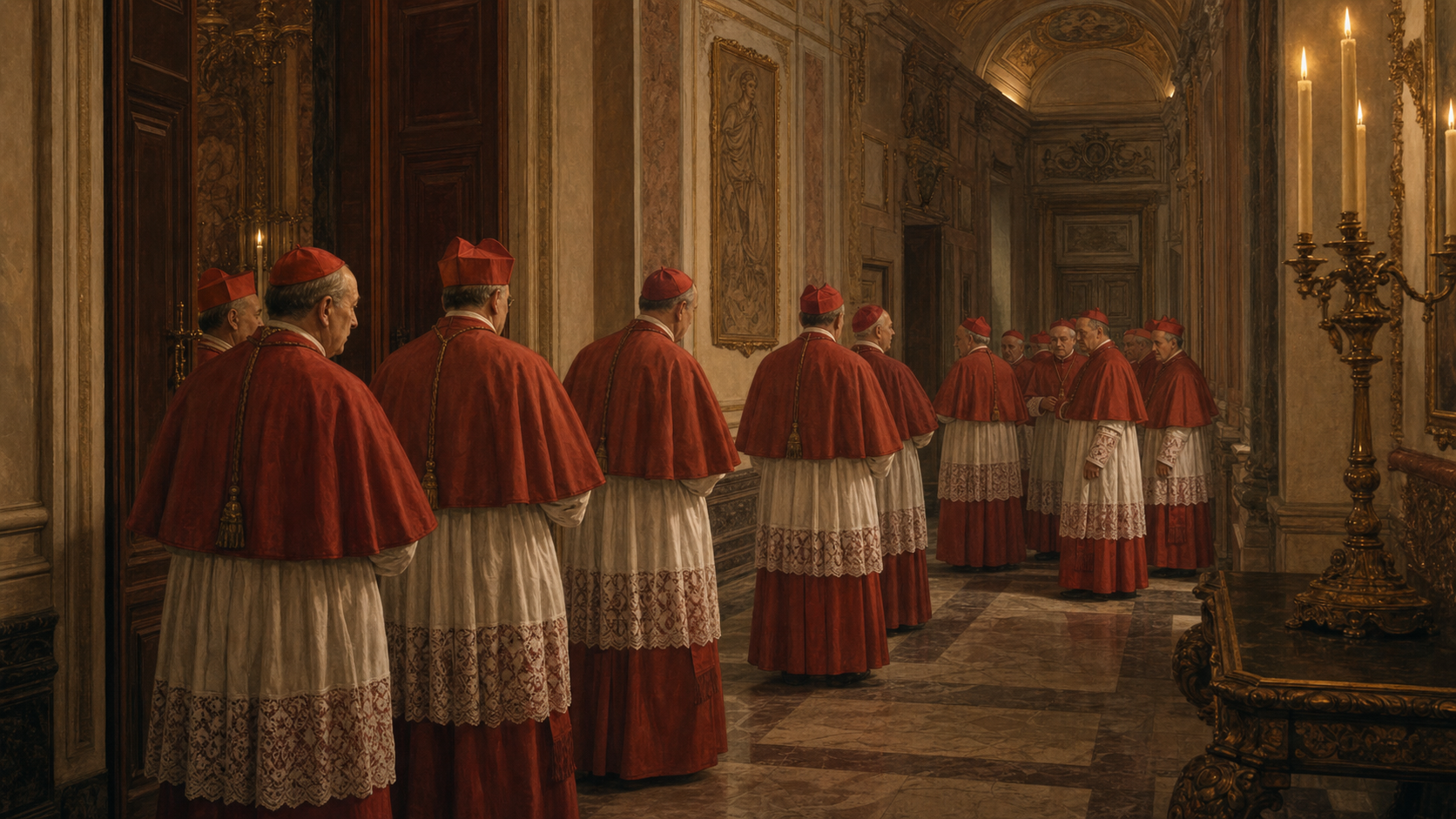 Cardinali riuniti in un corridoio del Quirinale durante il conclave del 1846